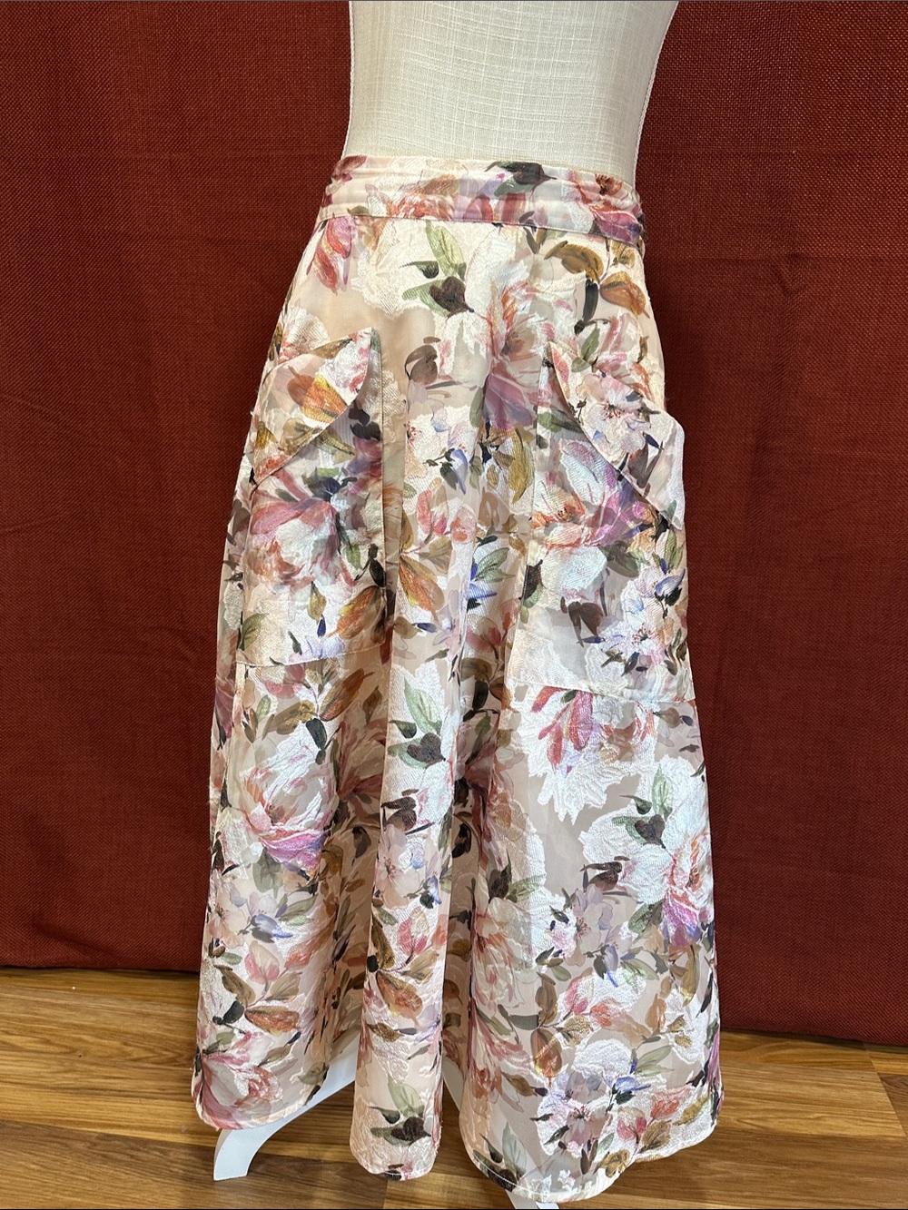 Gracia Floral Midi Skirt in Blush Pink and Cream